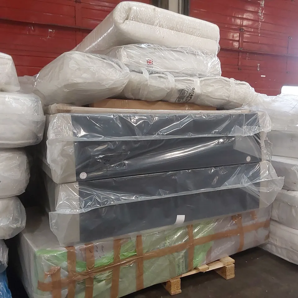 PALLET CONTAINING APPROXIMATELY 6x DIVAN BASE PARTS, 3x MATTRESSES, 3x HEADBOARDS ECT