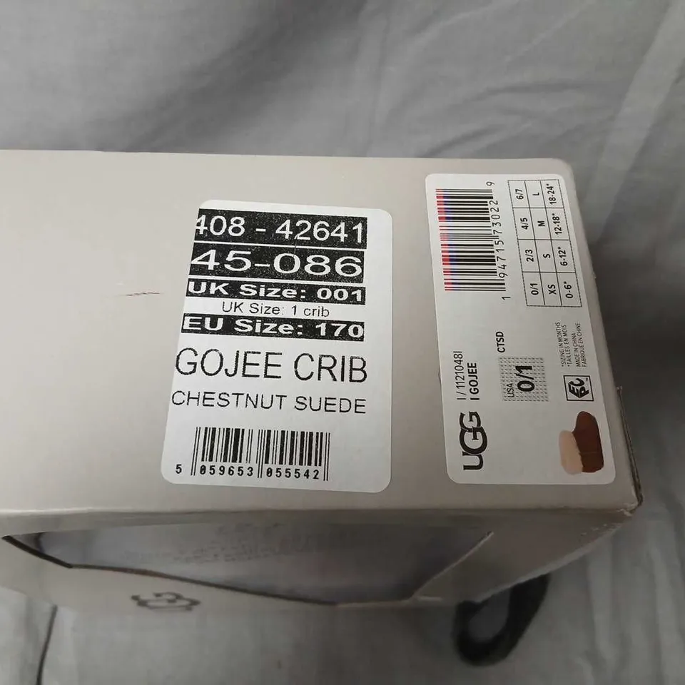 UGG BABY BOOTS GOJEE CRIB CHESTNUT SUEDE – BOXED