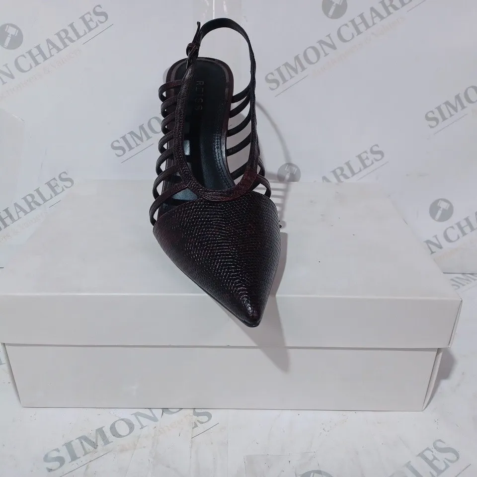 BOZED PAIR OF REISS DAPHNE SLINGBACK HEELS IN POMEGRANATE SIZE 7