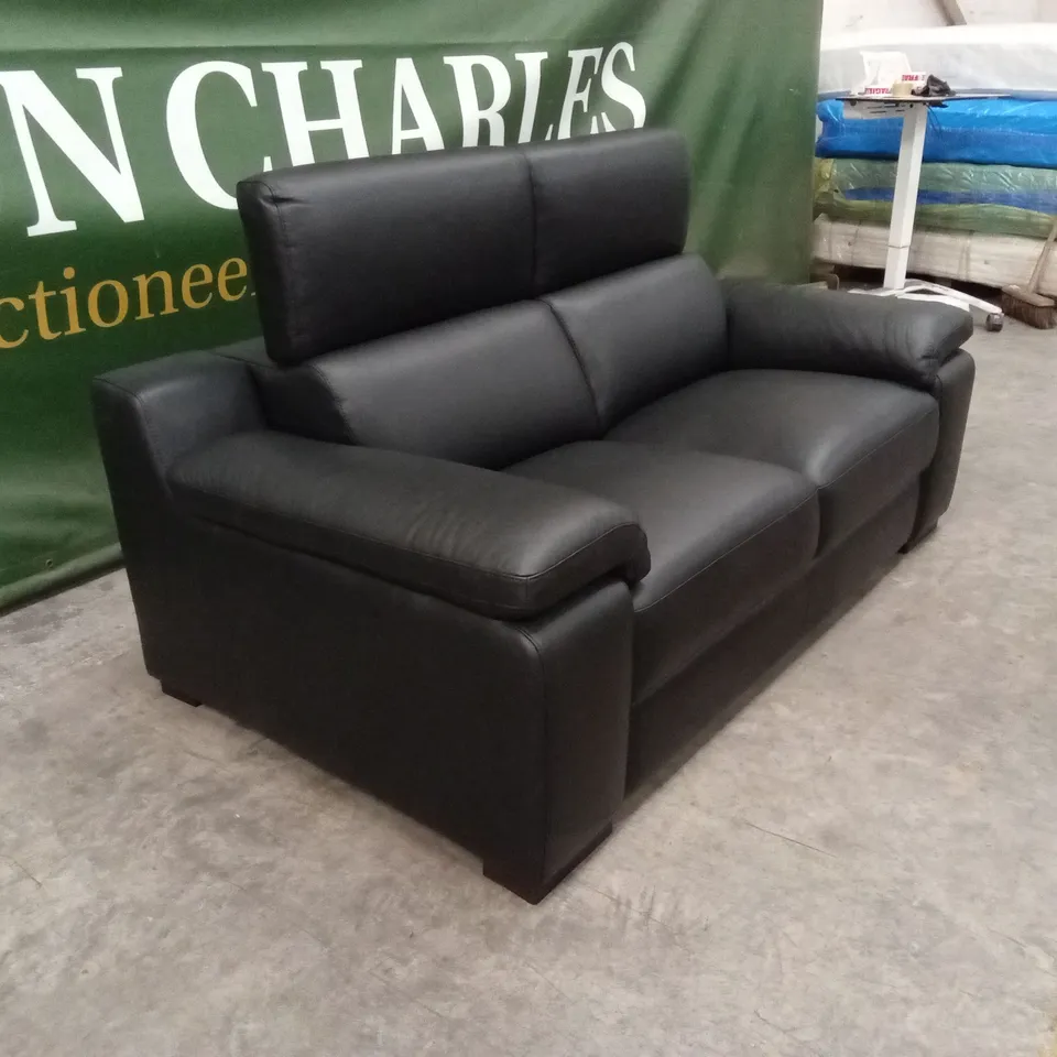 QUALITY DESIGNER ITALIAN MADE RICCARDO 2 SEATER LEATHER SOFA - BLACK