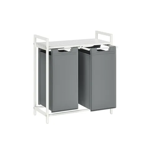 BOXED VASAGLE 2-COMPARTMENT LAUNDRY HAMPER WHITE + LIGHT GREY