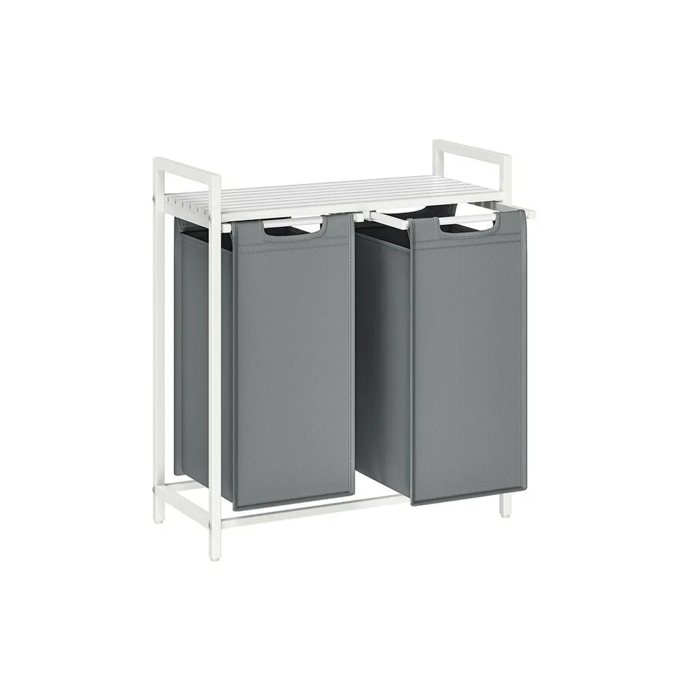 BOXED VASAGLE 2-COMPARTMENT LAUNDRY HAMPER WHITE + LIGHT GREY