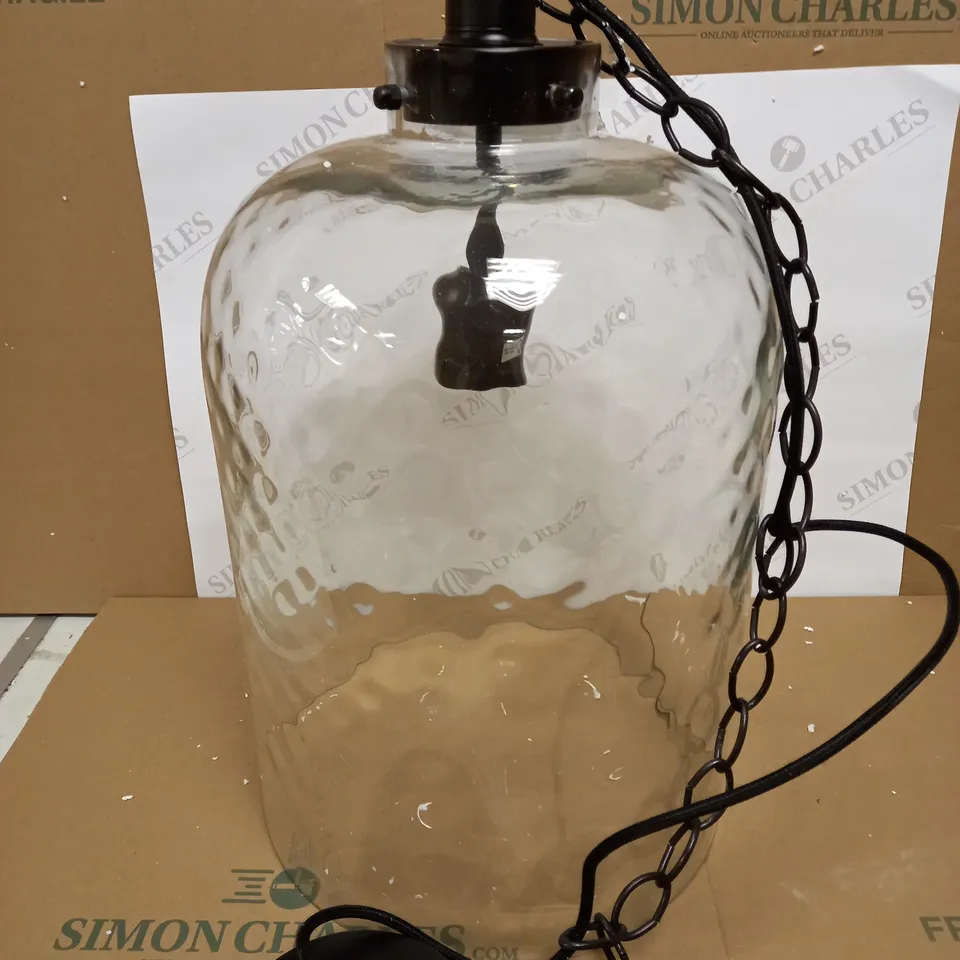 DAR LIGHTING TIGODA 1LT SINGLE PENDANT BRONZE AND GLASS LIGHT FIXTURE 