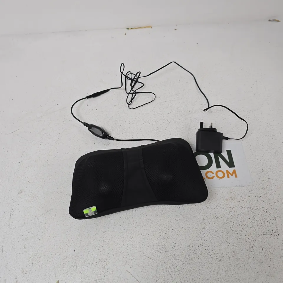 BLACK MASSAGE NECK PILLOW WITH INTEGRATED ELECTRONIC CONTROLLER 