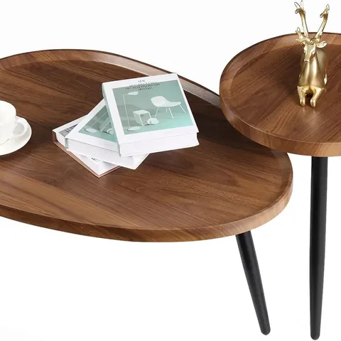 BOXED OVAL COFFEE TABLE NEST WOOD 2 NESTING SET LARGE 80CM AND SMALL ROUND TABLES 40CM