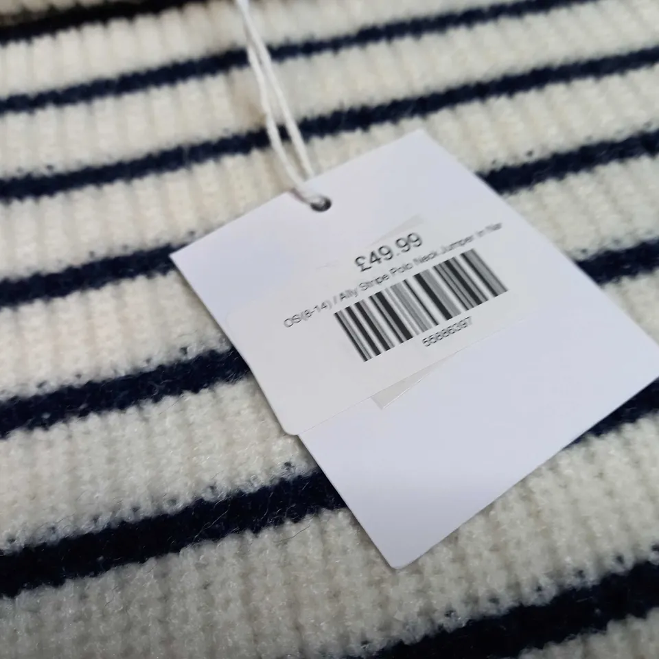 IN APRIL 1986 NAVY/STRIPE POLO NECK JUMPER 