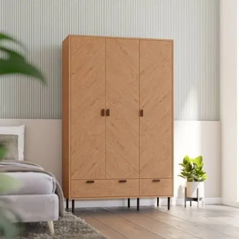 BOXED LEON 3 DOOR 2 DRAWER WARDROBE - MEDIUM OAK EFFECT (3 BOXES)