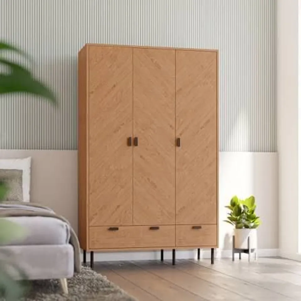 BOXED LEON 3 DOOR 2 DRAWER WARDROBE - MEDIUM OAK EFFECT (3 BOXES)