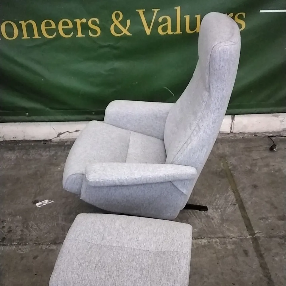 QUALITY BRITISH DESIGNED & MANUFACTURED G PLAN LUKAS MANUAL RECLINER SWIVEL CHAIR AND FOOTSTOOL CAMBRIDGE GREY FABRIC