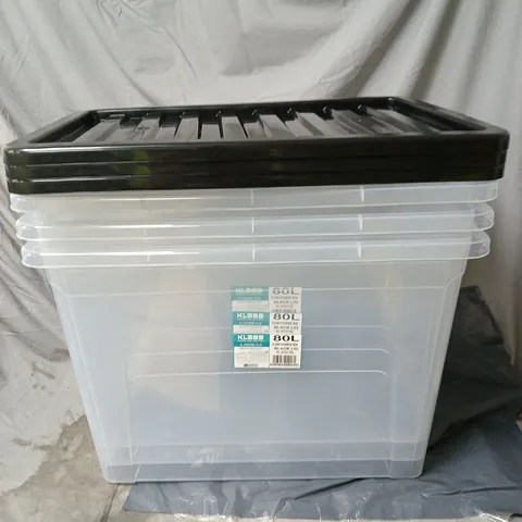 3 X KLASS 80L STORAGE BOX WITH BLACK LIDS