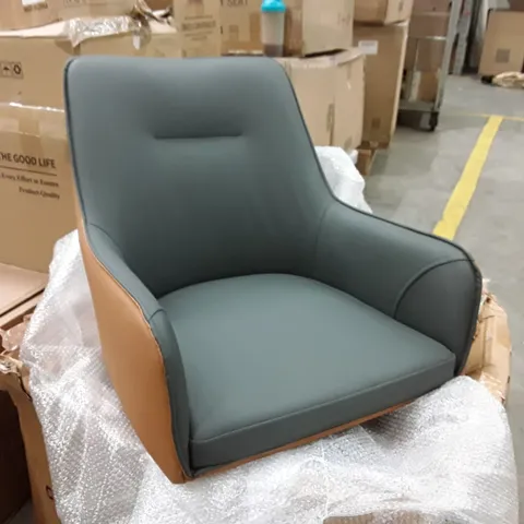 BOXED SET OF 2 UPHOLSTERED FAUX LEATHER DINING CHAIRS - GREY (1 BOX)
