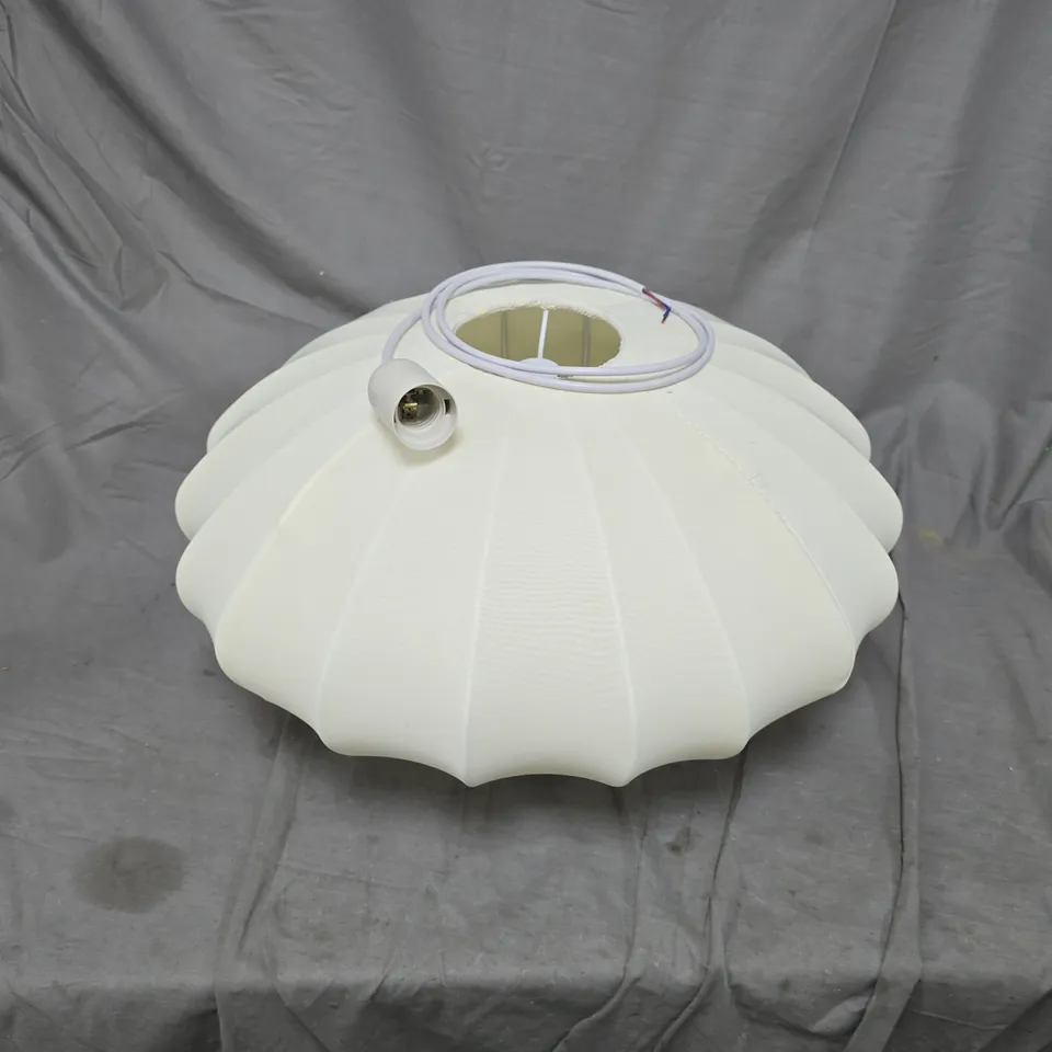 WHITE SCALLOPED PENDANT LIGHT SHADE WITH CORD