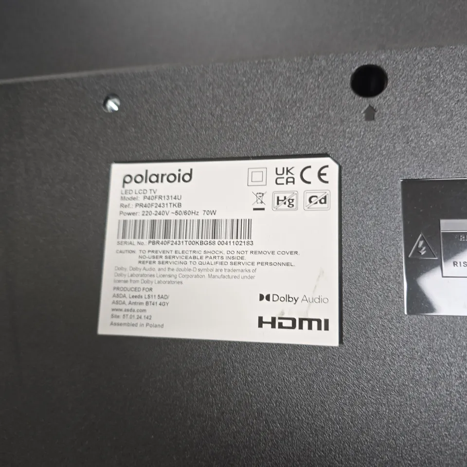 POLAROID LED LCD TV – MODEL P40FR1314U 