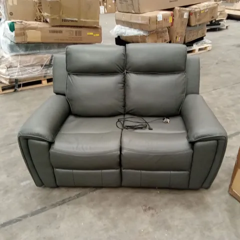 DESIGNER 2 SEATER LEATHER POWER RECLINER SOFA - GREY