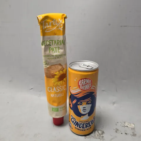 APPROXIMATELY 10 ASSORTED FOOD & DRINK ITEMS TO INCLUDE - KARMA DRINKSS GINGER ALE , TARTES VEGETARIA PATE 