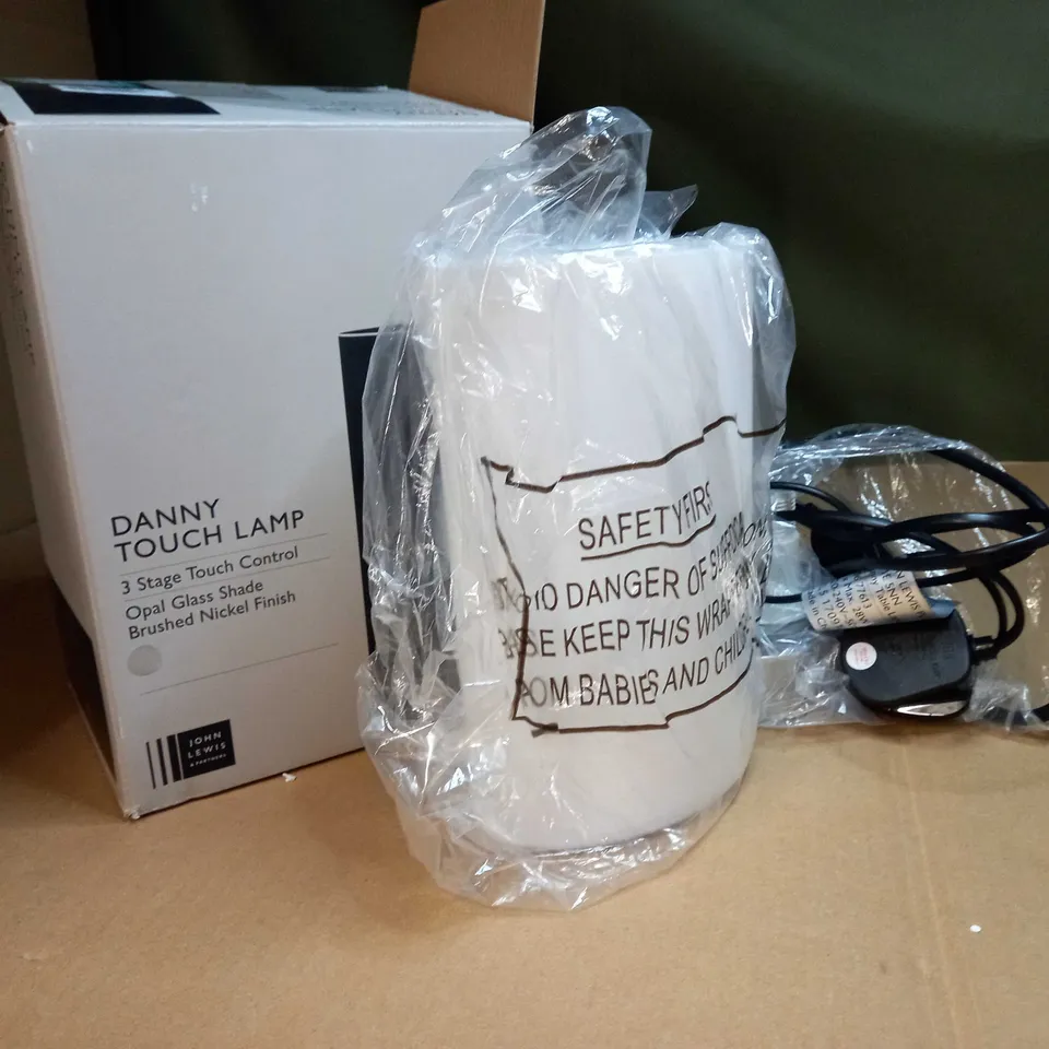 BOXED JOHN LEWIS OPAL GLASS/BRUSHED NICKEL DANNY TOUH LAMP