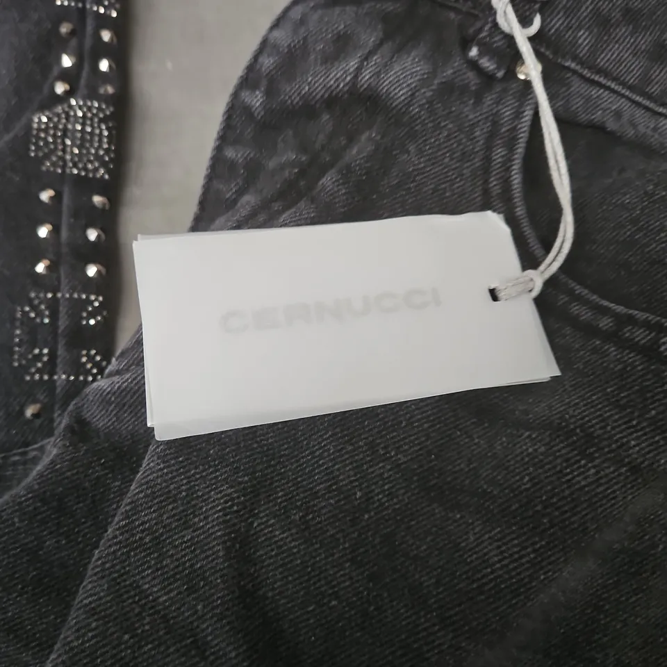 CERNUCCI EMBELLISHED RELAXED-FIT DENIM JEANS – WASHED BLACK - SIZE 28