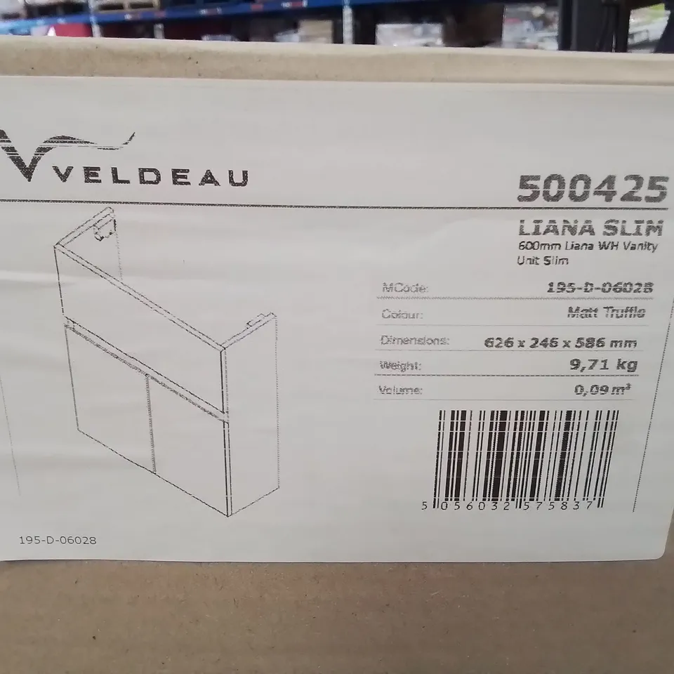BOXED AS NEW VELDEAU LIANA SLIM WH VANITY UNIT IN MATT TRUFFLE - 626X246X586MM