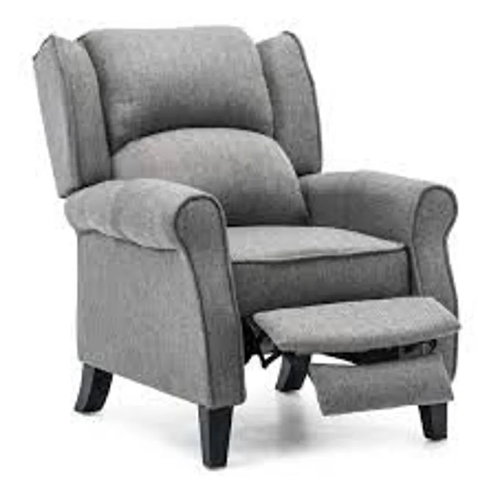 BOXED EATON GREY FABRIC HERRINGBONE PUSH BACK RECLINING EASY CHAIR (BOX 1 of 1) RRP £379.99