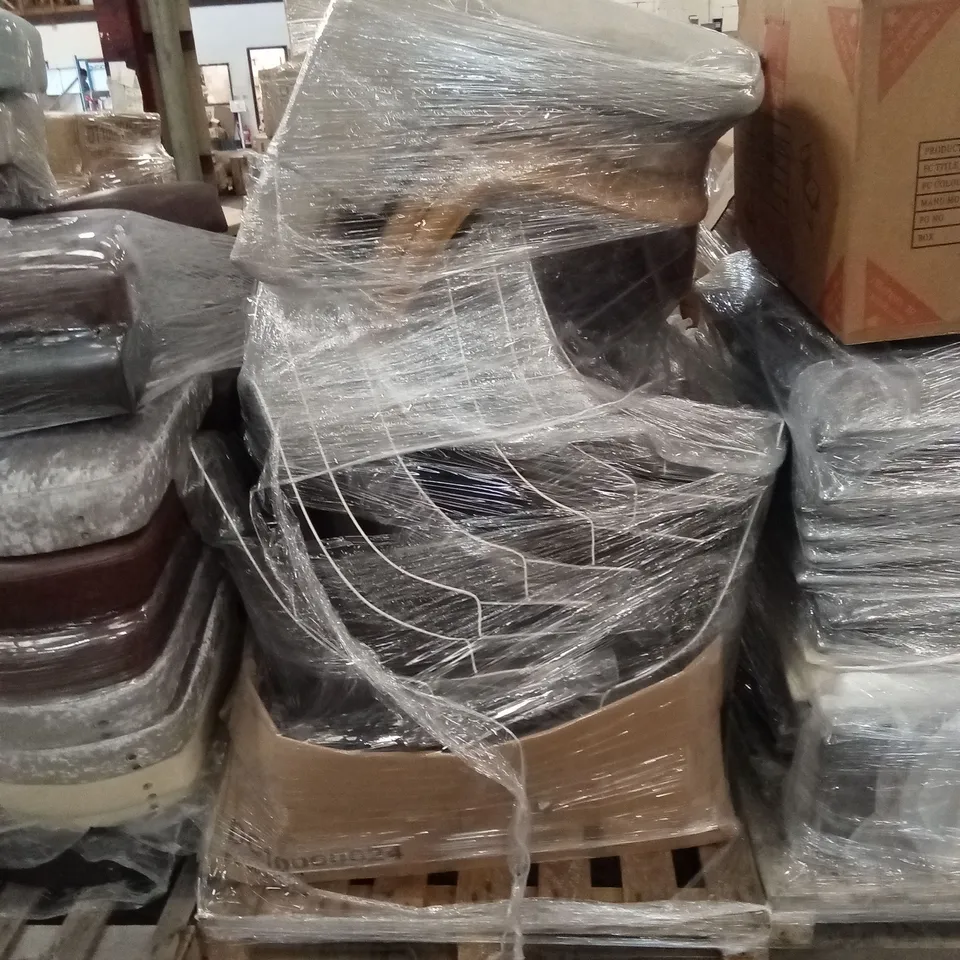 PALLET OF ASSORTED INCOMPLETE DESIGNER DINING CHAIR PARTS AND PIECES
