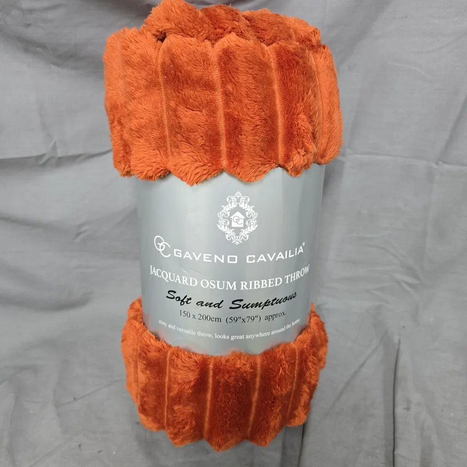 GAVENO CAVAILIA JACQUARD RIBBED THROW – SOFT & SUMPTUOUS, 150 X 200 CM, ORANGE