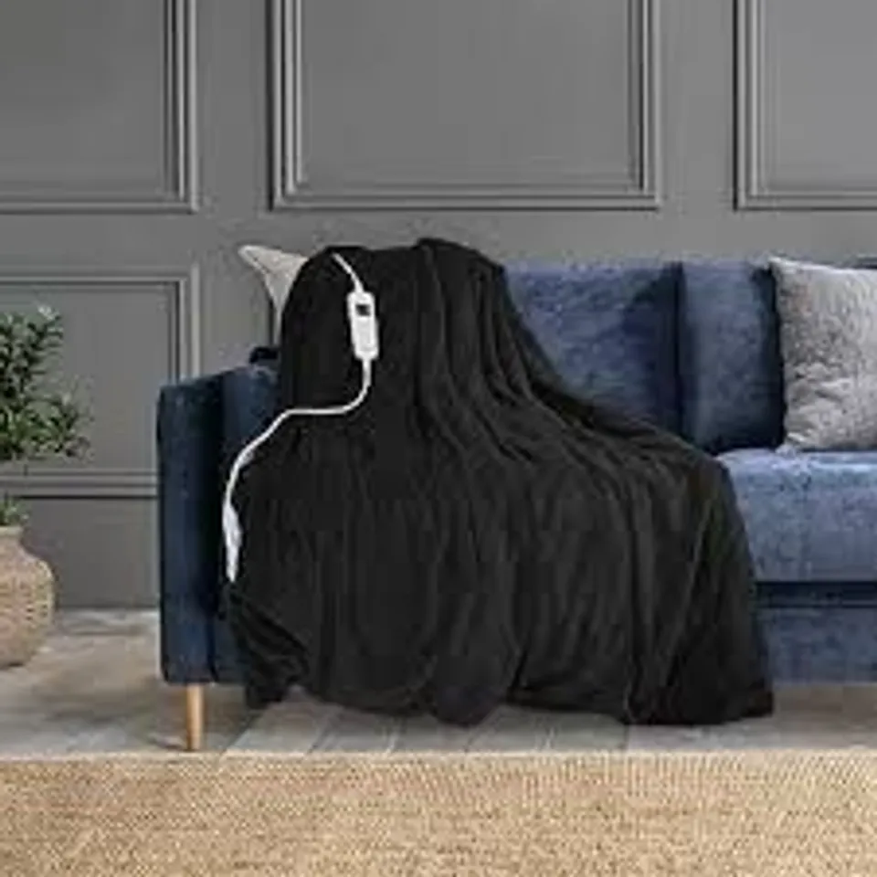 BOXED NEO ELECTRIC BLANKET HEATED FLEECE OVERBLANKET THROW - BLACK -