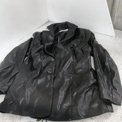 RUTH LANGFORD FASHION WOMEN'S BLACK LEATHER-LOOK COAT – UK 10