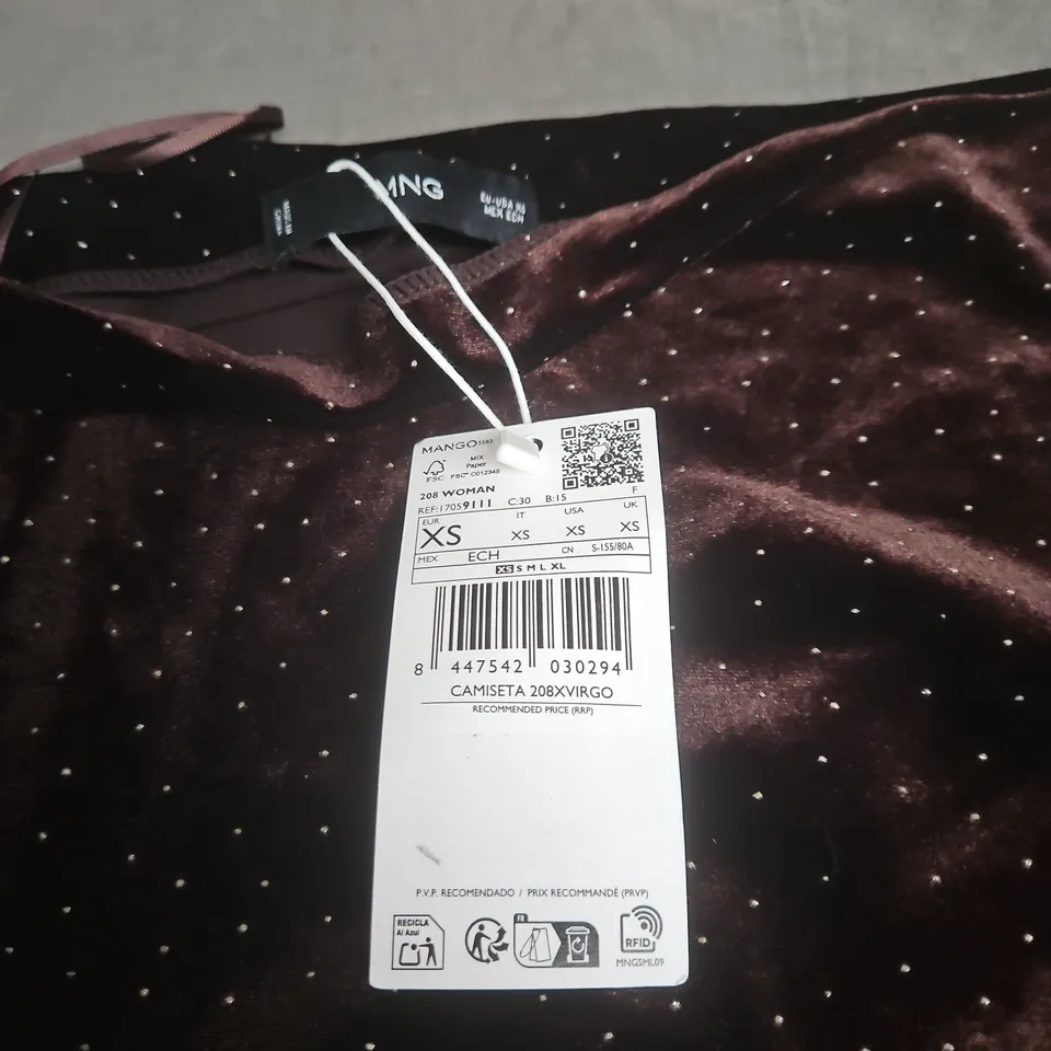 MANGO VELVET LONG-SLEEVE TOP – BURGUNDY, XS