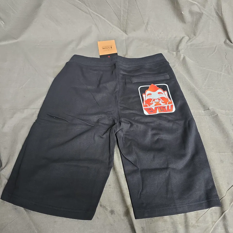 EVISU BLACK SHORTS – LOGO PATCH, MEN'S