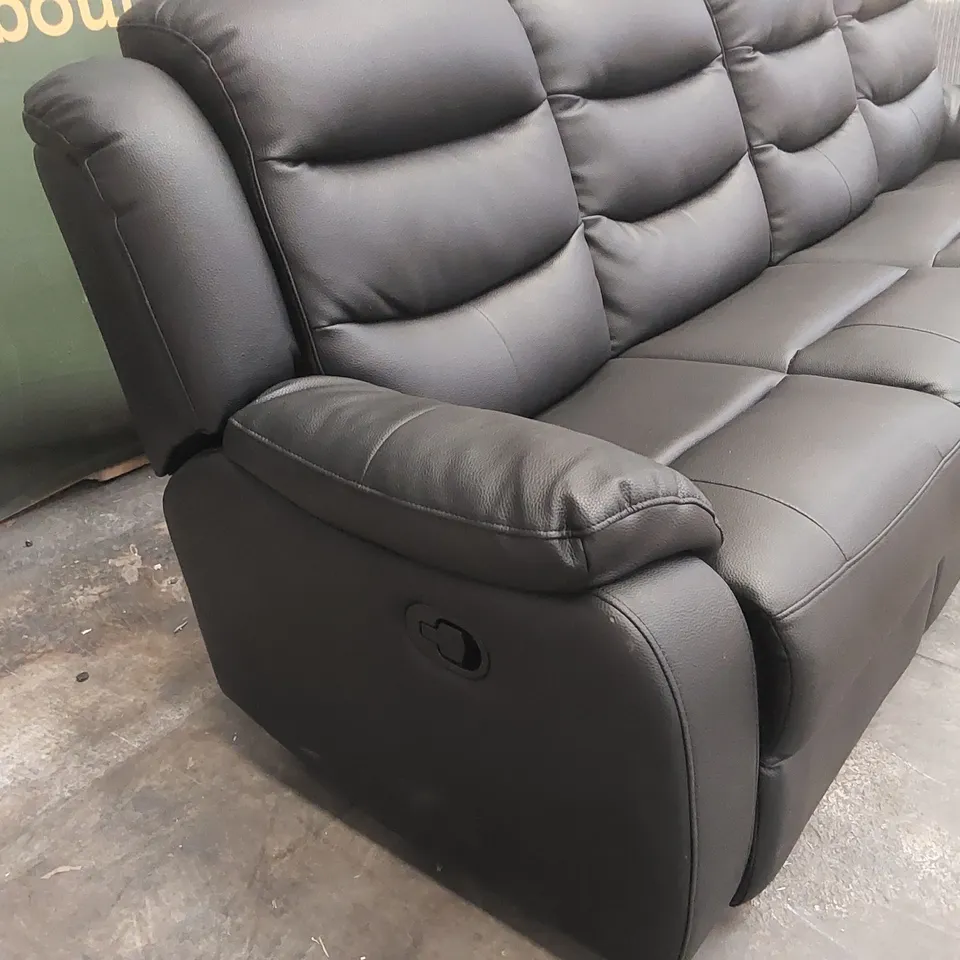 QUALITY DESIGNER FAUX LEATHER MANUAL RECLINING 4 SEATER SOFA - BLACK 