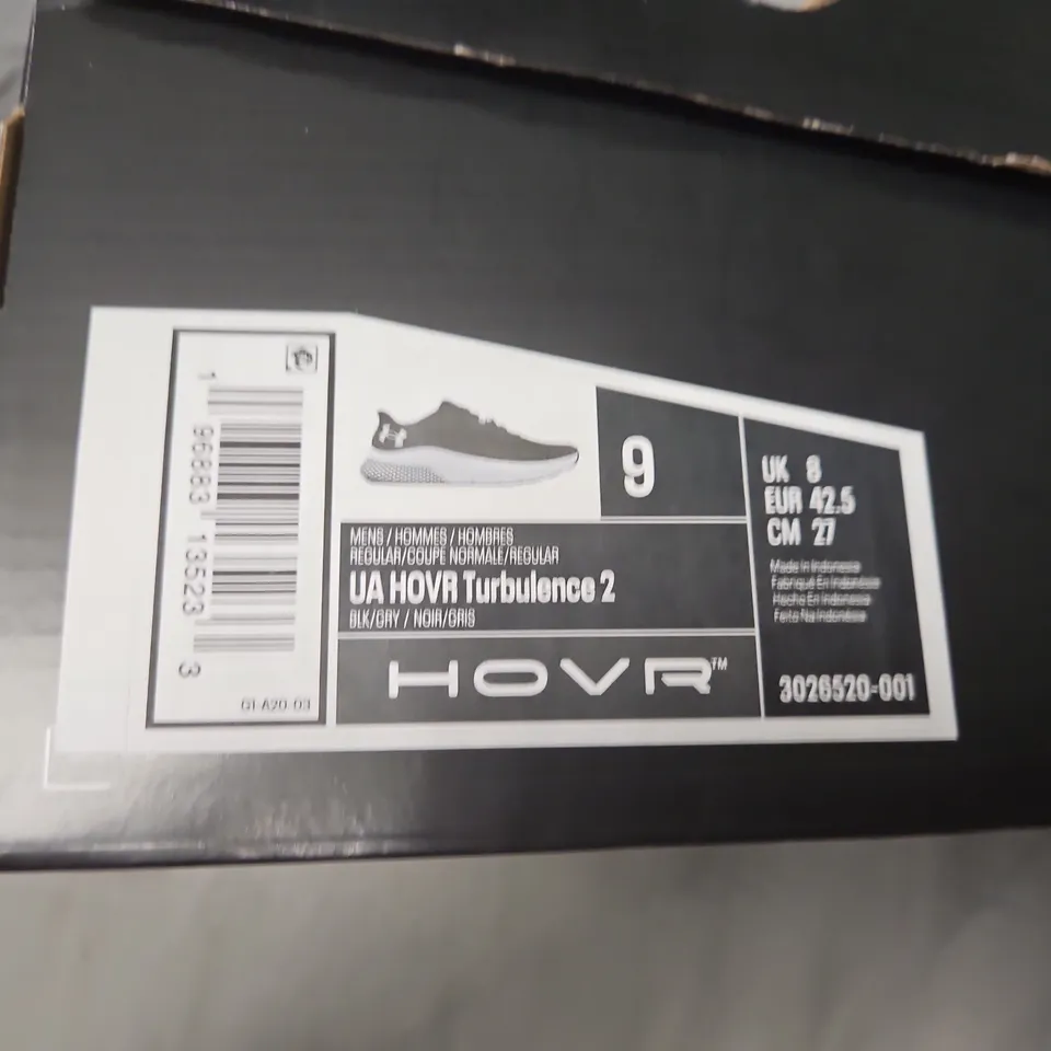 BOXED UNDER ARMOUR UA HOVR TURBULENCE 2 TRAINERS – BLACK/GRAY, UK 8