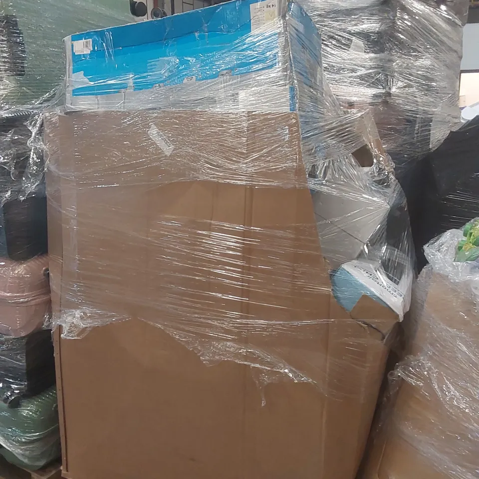 PALLET CONTAINING A VERY LARGE QUANTITY OF ASSORTED ITEMS INCLUDING: MAC ALLISTER SLIDING METRE SAW, AIR COOLERS, TOWER FANS ECT