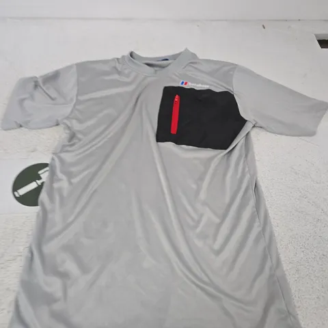 BERGHAUS GREY ATHLETIC T-SHIRT WITH BLACK ZIP POCKET β SIZE S