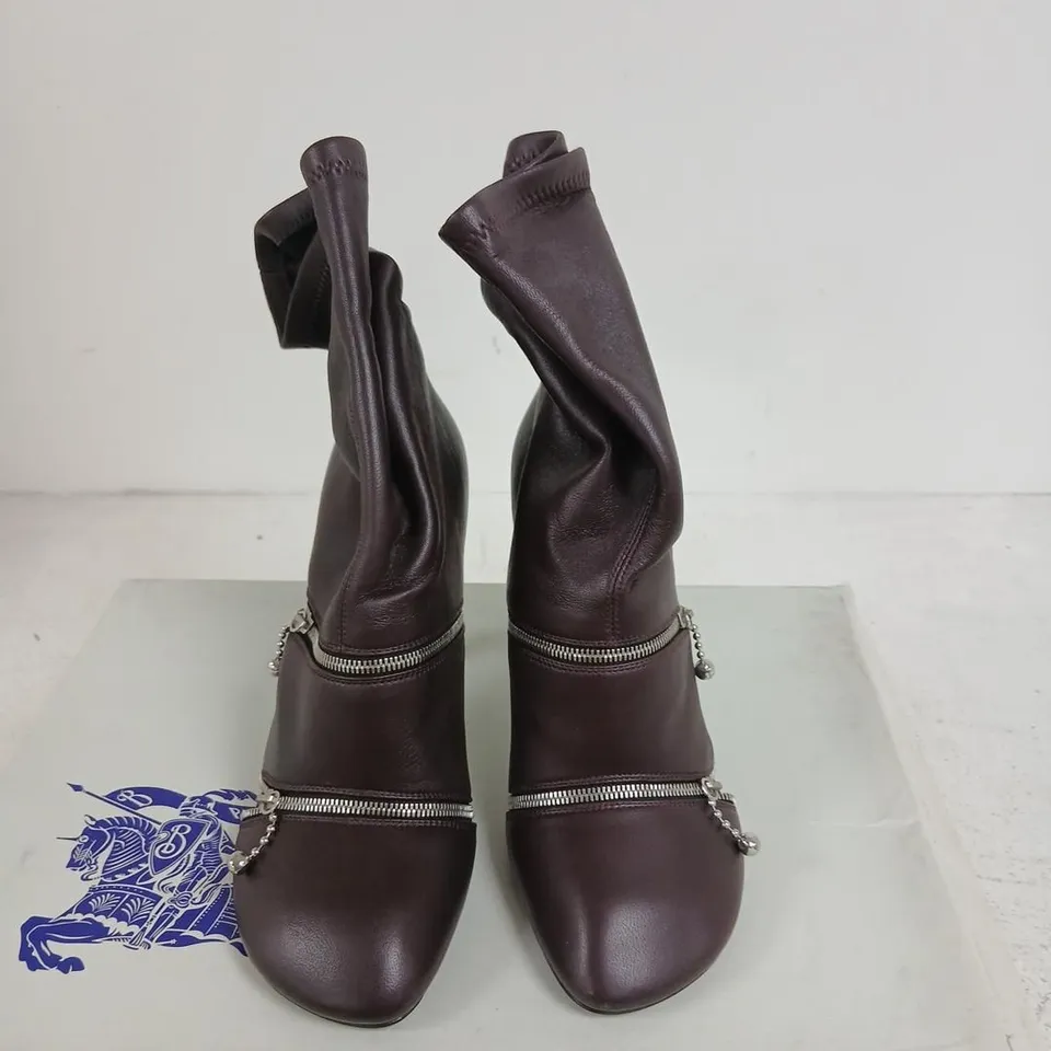 BURBERRY LEATHER PEEP BOOTS, UK 4 (EU 37) - ZIP DETAIL