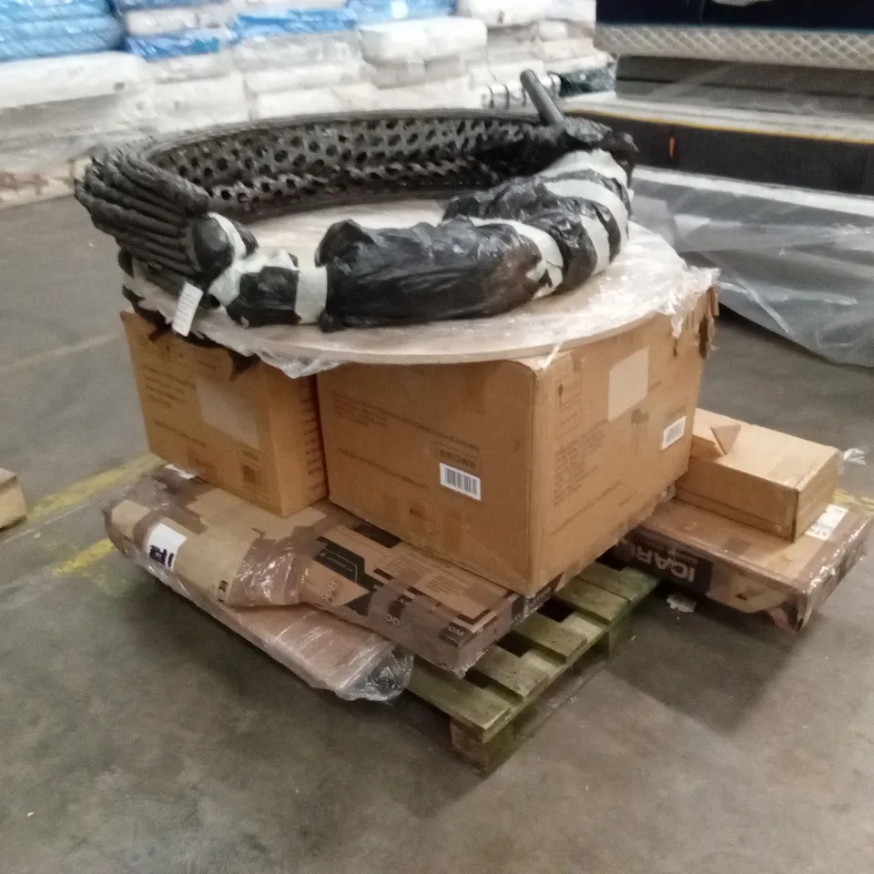 PALLET OF ASSORTED INCOMPLETE FURNITURE PARTS AND PIECES 