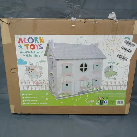 BOXED ACORN WOODEN DOLLHOUSE WITH FURNITURE