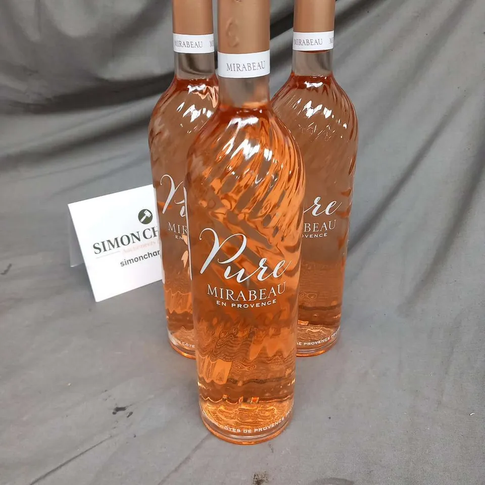 THREE BOTTLES OF PURE MIRABEAU EN PROVENCE ROSE 750ML 12.5%