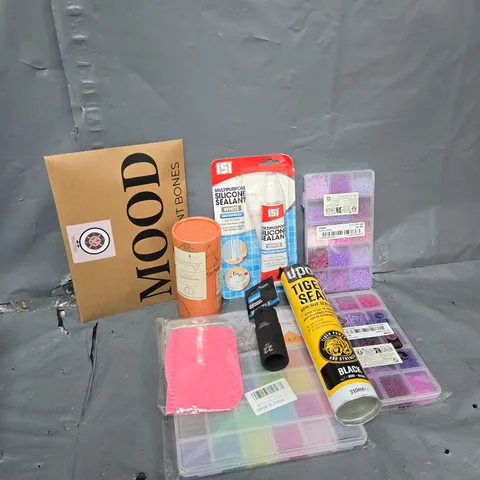 APPROXIMATELY 12 ASSORTED HOUSEHOLD ITEMS TO INCLUDE SILICONE SEALANT, DRAPER IMPACT SOCKET, TIGER SEAL, ETC