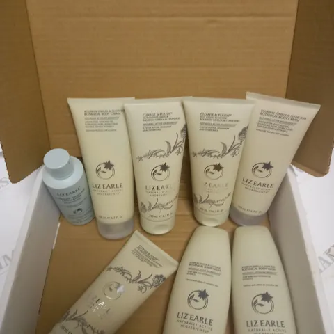 LIZ EARLE 8 PIECE BODY CARE SET TO INCLUDE EYE CLEANSER, BODY CREAM, BODY WASH ETC 