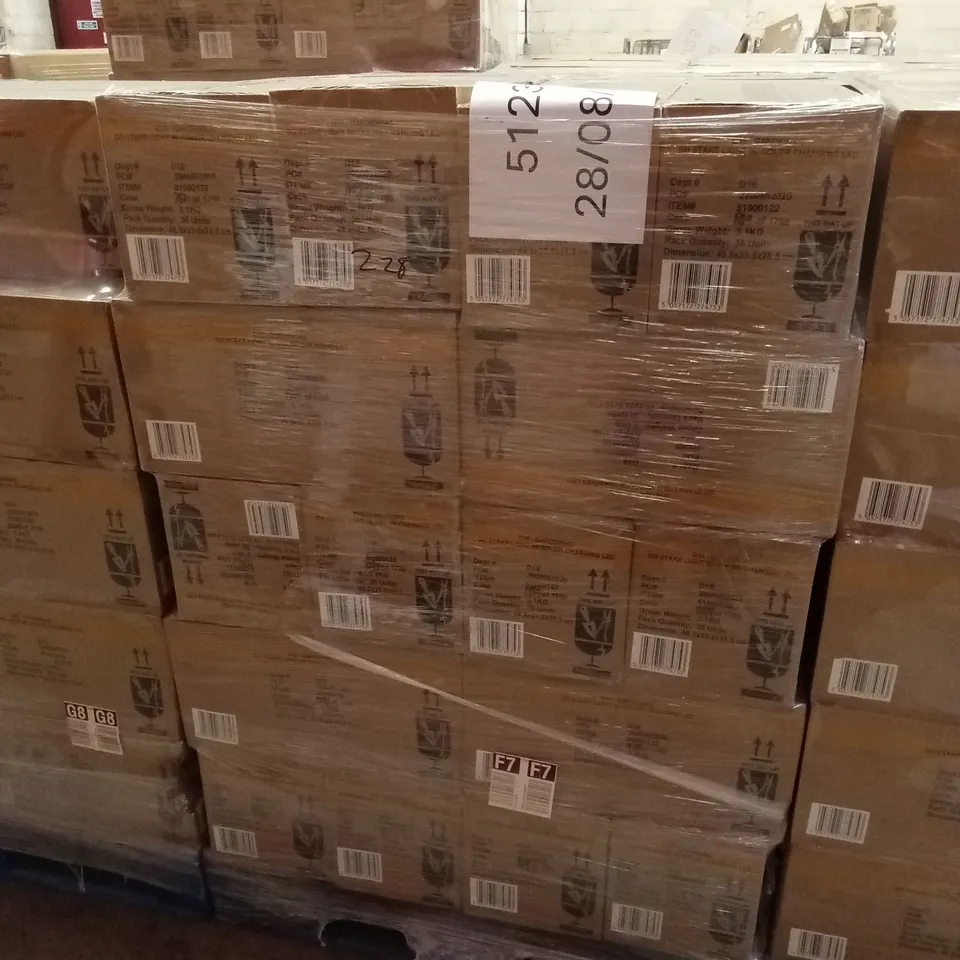 PALLET TO CONTAIN APPROXIMATELY 50 BOXES OF BRAND NEW GARDEN SOLAR STAKE LIGHTS // 36 STAKE LIGHTS PER BOX
