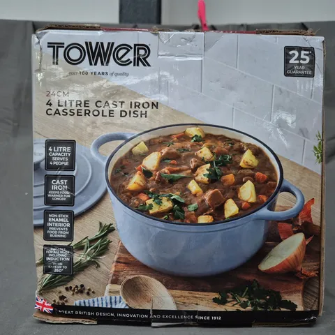 BOXED TOWER 4 LITRE CAST IRON CASSEROLE DISH