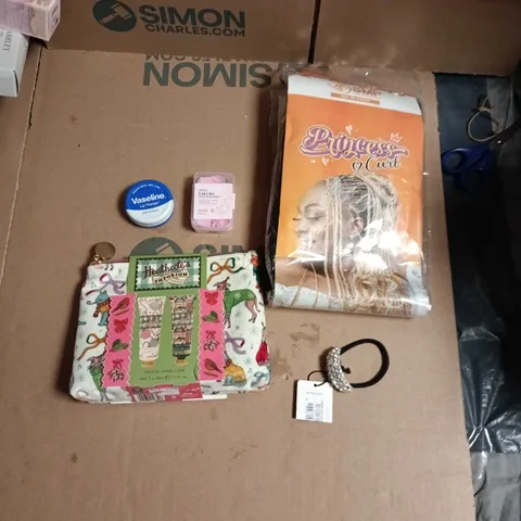 APPROXIMATELY 15 ASSORTED HEALTH & BEAUTY PRODUCTS TO INCLUDE HAND CARE CREAM, ASSORTED WIGS, VASELINE LIP BALM, HAND SOAP & HAIR BOBBLE ETC