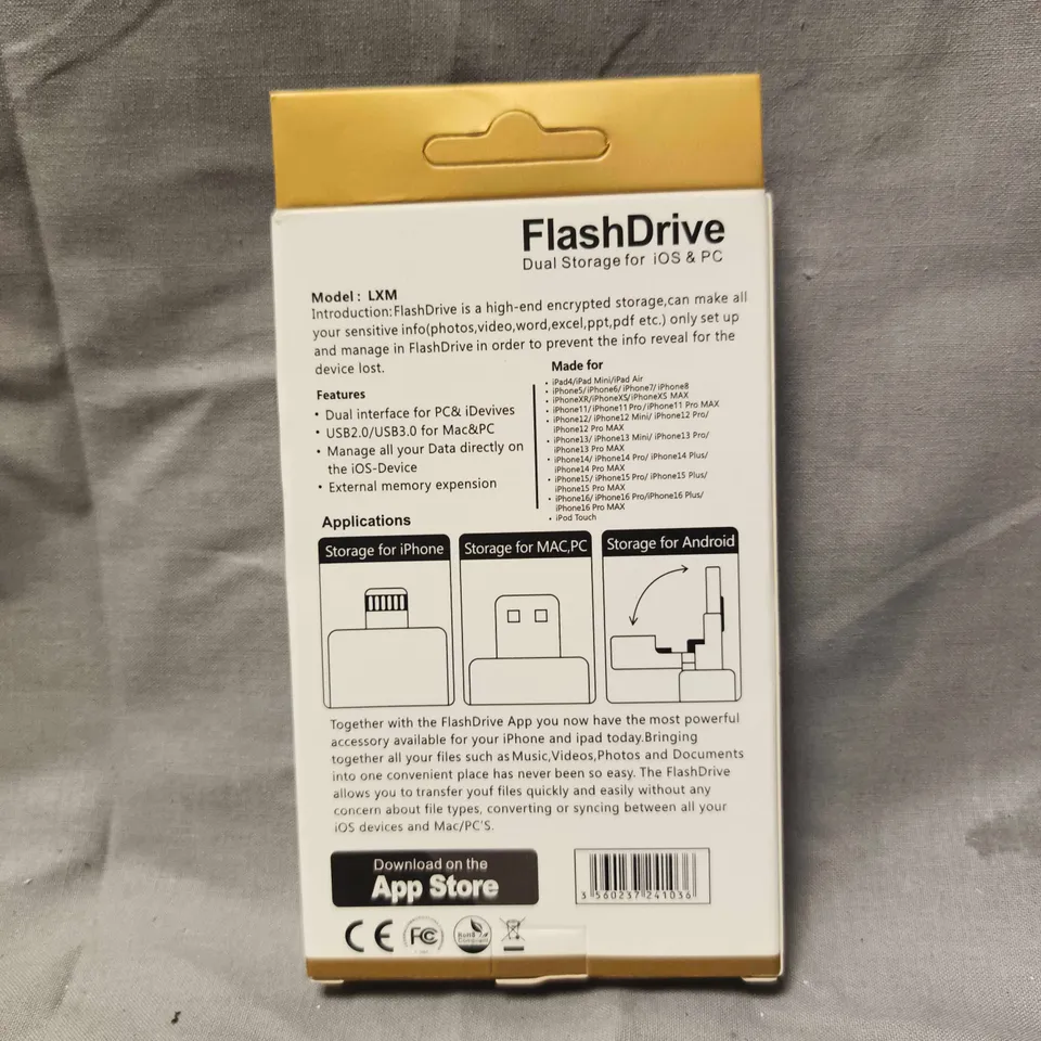 SEALED FLASHDRIVE DUAL STORAGE FOR IOS & PC – BOXED (MODEL LXM) - 1TB