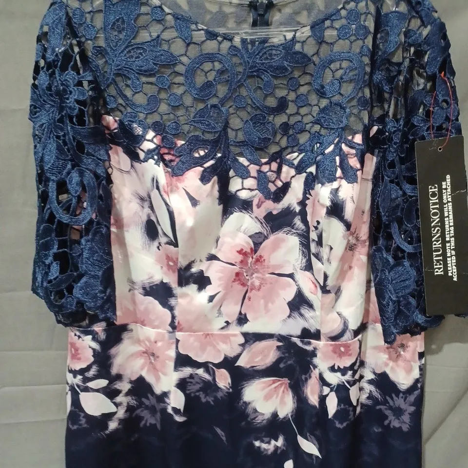KALEIDOSCOPE FLORAL MESH TOP DRESS IN NAVY/WHITE MULTI - UK 18