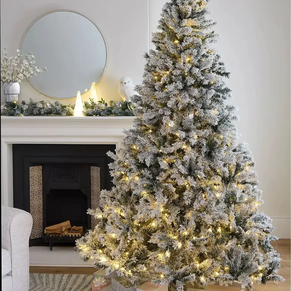 BOXED 7FT FLOCKED PRELIT DOWNSWEPT PINE EFFECT TREE RRP £259.99