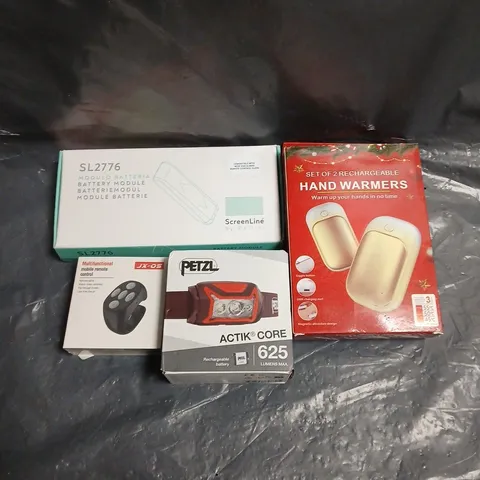 APPROXIMATELY 10 ASSORTED ELECTRICAL PRODUCTS TO INCLUDE HAND WARMERS, HEAD TORCH, MOBILE REMOTE CONTROL ETC 