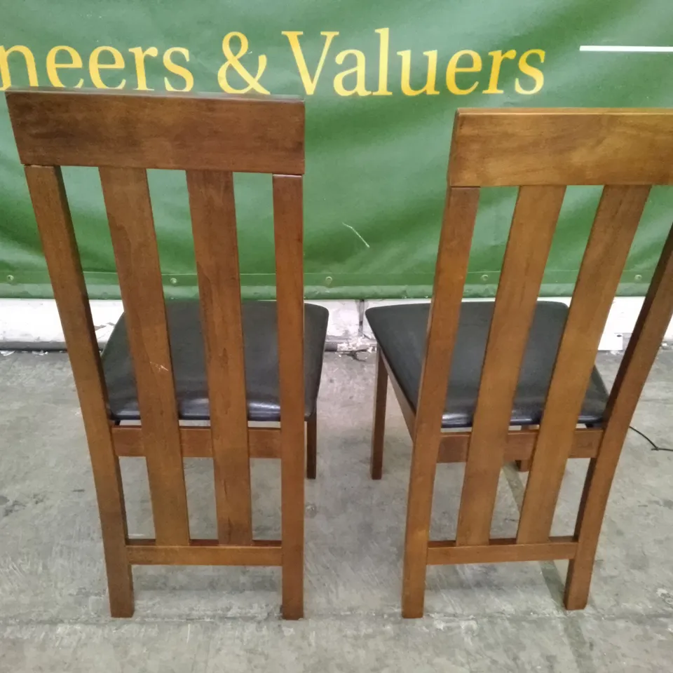 SET OF 2 NEW CHESTER DARK OAK DINING CHAIRS (BLACK LEATHER SEAT PAD)