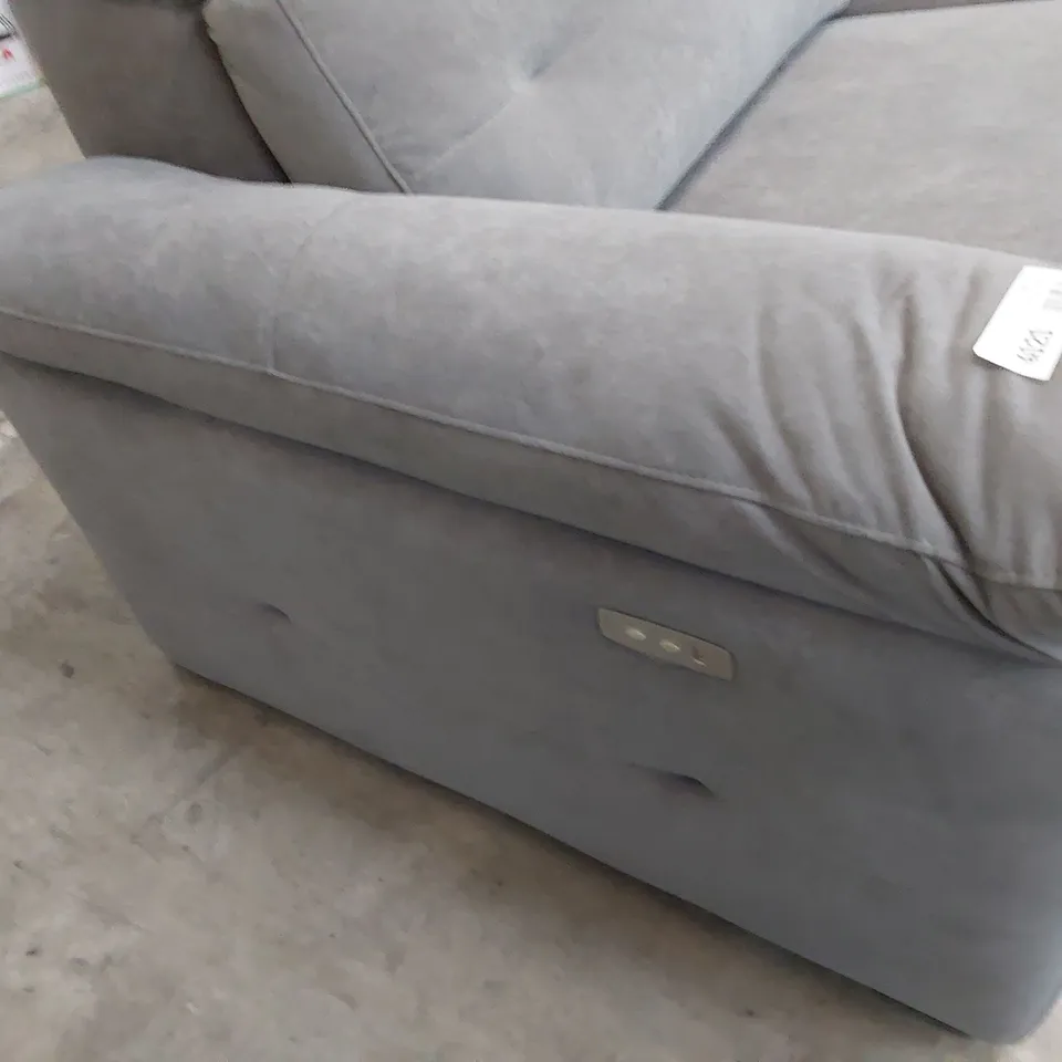 DESIGNER ITALIAN STYLE POWER RECLINING THREE SEATER SOFA WITH ADJUSTABLE HEADRESTS GREY FABRIC
