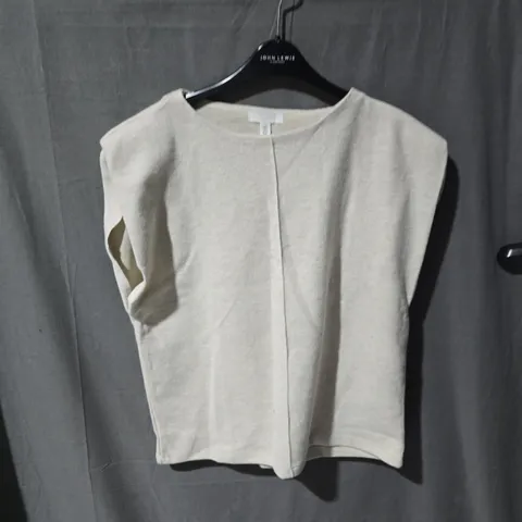 BOX OF APPROXIMATELY 25 CLOTHING ITEMS INCLUDING: H&M VEST JUMPER, GREY COAT AND WHITE COAT