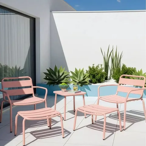 BOXED RIVIERA BISTRO SET WITH FOOTSTOOLS - PEACH